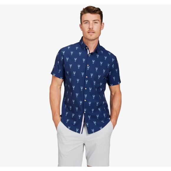 Mizzen + Main Men Classic Leeward Trim Fit Lobster Print Performance Shirt XXL - Picture 1 of 12
